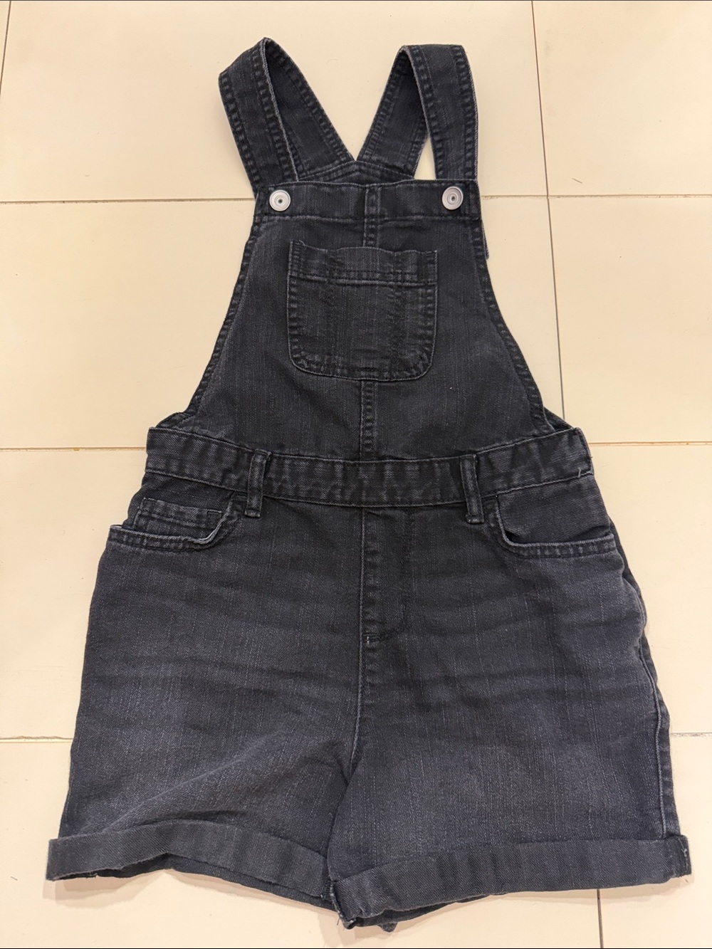 Children’s Place Girls Black Washed Stretchy Denim Short Overalls